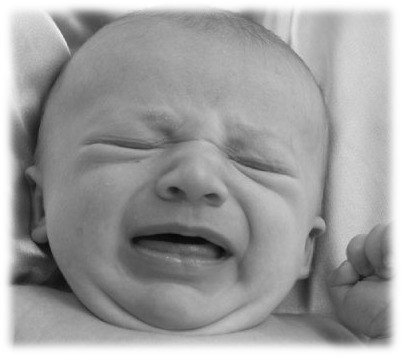 Baby cries after store eating